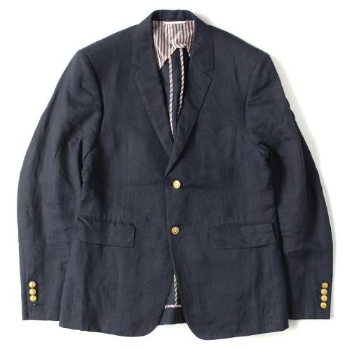 THOM BROWNE リネン3Bテーラードジャケット(CLASSIC SC IN NAVY LINEN W GOLD BUTTONS)