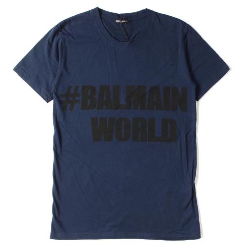 BALMAIN HOMME 16AW BALMAIN WORLDプリントコットンTシャツ