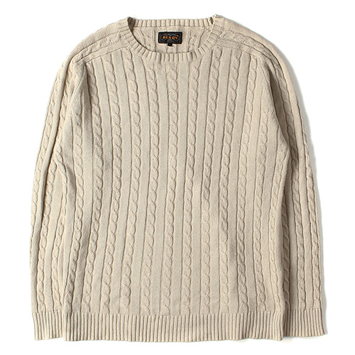 BEAMS PLUS  ケーブル編みクルーネックニット(Blended Linen Cotton Cable Crewneck Sweater)